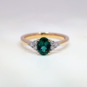 7x5 Oval Lab-Grown Emerald and Diamond Engagement Ring 9k Yellow Gold | 43694