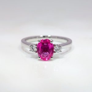 8x6 Oval Lab-Grown Pink Sapphire & Diamond Engagement Ring 9k White Gold | 43696