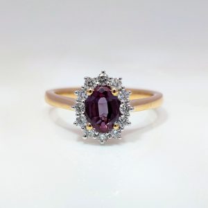 7x5 Oval Lab-Grown Alexandrite & Diamond Cluster Ring 9k Yellow Gold | 43701