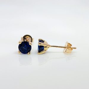 5mm Round Lab Grown Blue Sapphire Stud Earrings 9k Yellow Gold | 43775
