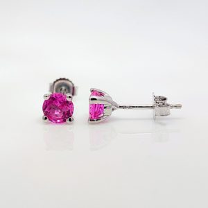 5mm Round Lab Grown Pink Sapphire Studs 9k White Gold | 43776
