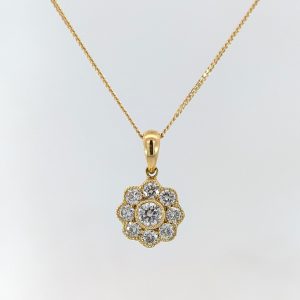 0.50ct Diamond Floral Cluster 16" Inch Necklace 18k Yellow Gold | 20739