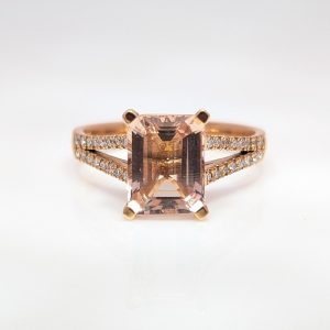 9x7 Morganite Ring with Diamond Shoulders 18k Rose Gold | 38560
