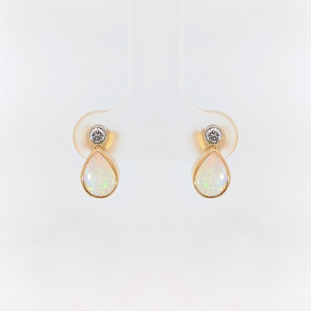 Vintage pre-loved opal and diamond drop earrings in 18k yellow gold