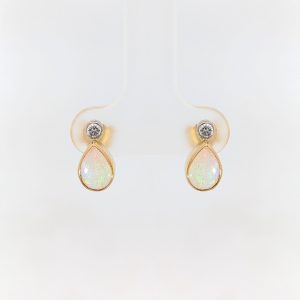 Pre-Loved Opal and Diamond Drop Bezel Set Earrings 18k Yellow Gold | 38854