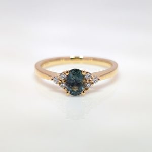 0.71ct Oval Green Sapphire & Diamond Engagement Ring 18k Yellow Gold | 41718