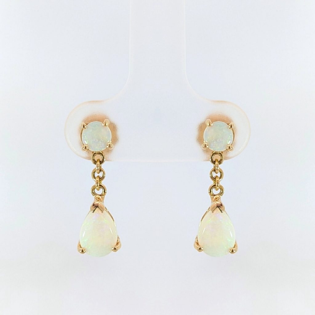 Vintage pre-loved opal double drop earrings in 18k yellow gold