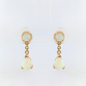 Pre-Loved Pear Shaped Opal Drop Earrings 18k Yellow Gold | 43149
