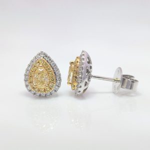 Pre-Loved Yellow and White Diamond Pear Cut Stud Earrings 18k White Gold | 43947