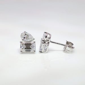 2.02ct Lab Grown Toi Et Moi Pear and Emerald-Cut Diamond Studs 18k White Gold | 43952