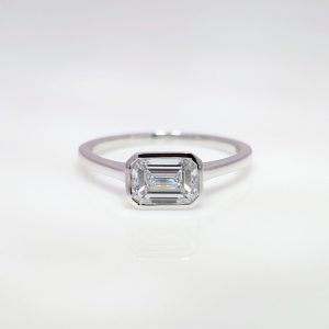 1ct Lab Grown East-West Emerald-Cut Diamond Engagement Ring 18k White Gold | 43963