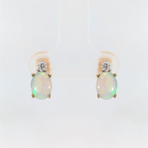Small Opal and Diamond Stud Earrings 18k Yellow Gold | 7539