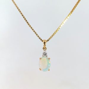 1.05ct Diamond and Opal Drop Necklace 18k Yellow Gold | 9410