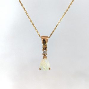 Pear Shaped Opal and Diamond Drop Pendant 9k Yellow Gold | 9687