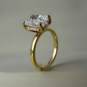 2.03ct Radiant Cut Lab Grown Diamond Ring with Hidden Halo 18k Yellow Gold | 40689