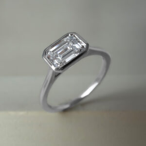 1ct Lab Grown East-West Emerald-Cut Diamond Engagement Ring 18k White Gold | 43963