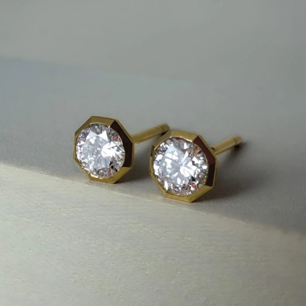 0.50ct Round Brilliant Cut Bezel-Set Lab Grown Studs 9k Yellow Gold | 41055