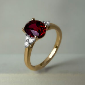 8x6 Oval Lab-Grown Ruby & Diamond Engagement Ring 9k Yellow Gold | 43703