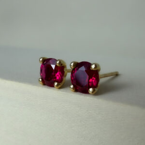 4mm Round Lab Grown Ruby Stud Earrings 9k Yellow Gold | 43777
