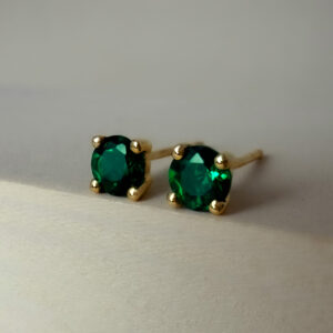 4mm Round Lab Grown Emerald Stud Earrings 9k Yellow Gold | 43773