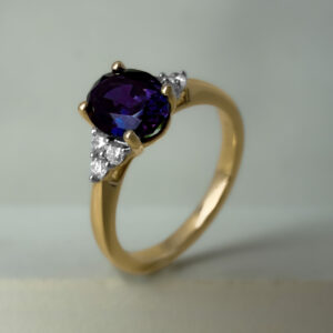 8x6 Oval Lab-Grown Alexandrite & Diamond Engagement Ring 9k Yellow Gold | 43702