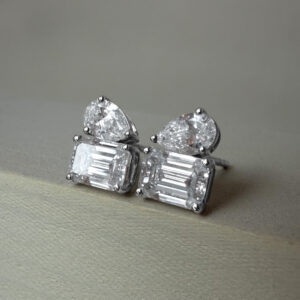 2.02ct Lab Grown Toi Et Moi Pear and Emerald-Cut Diamond Studs 18k White Gold | 43952