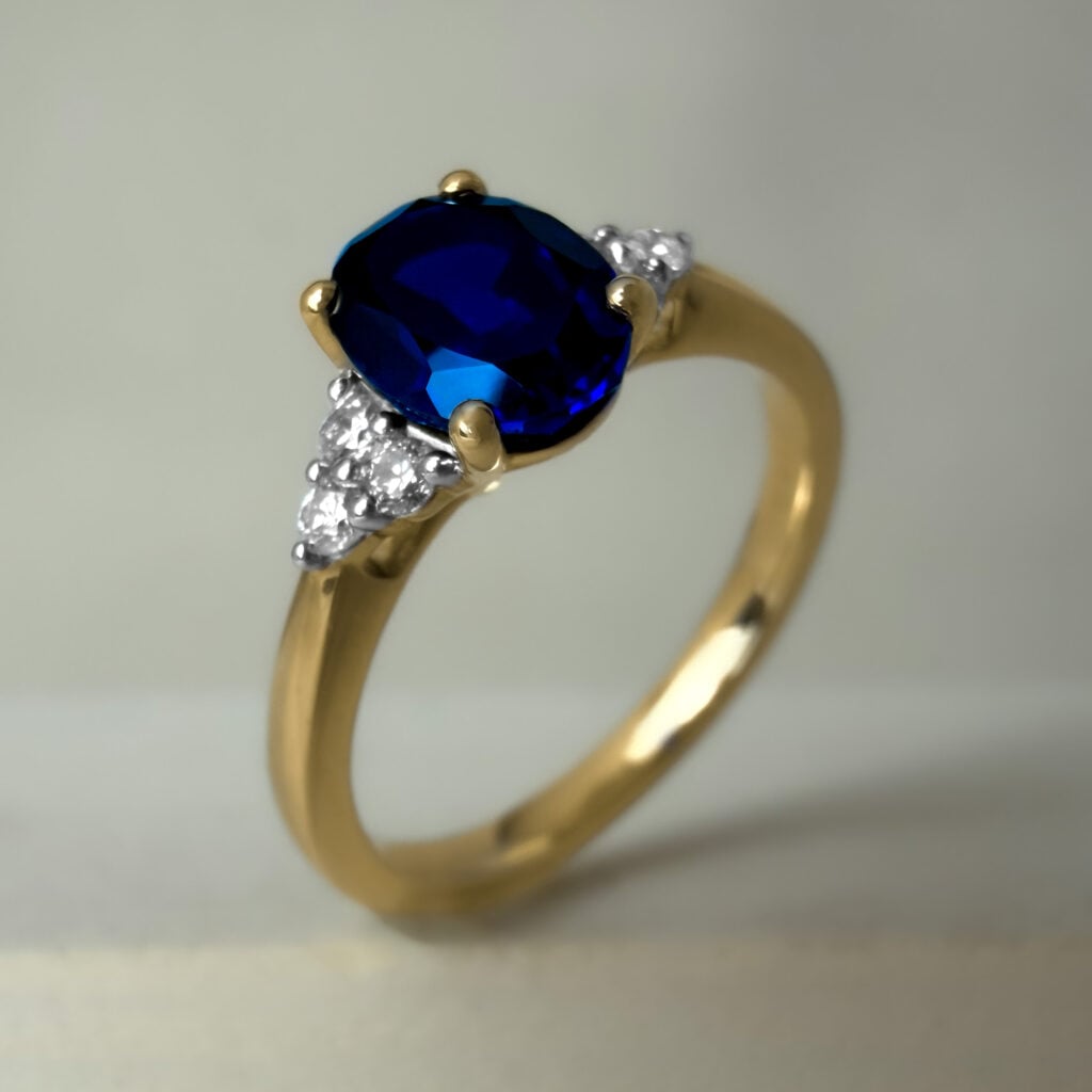8x6 Oval Lab-Grown Sapphire & Diamond Engagement Ring 9k Yellow Gold | 43693