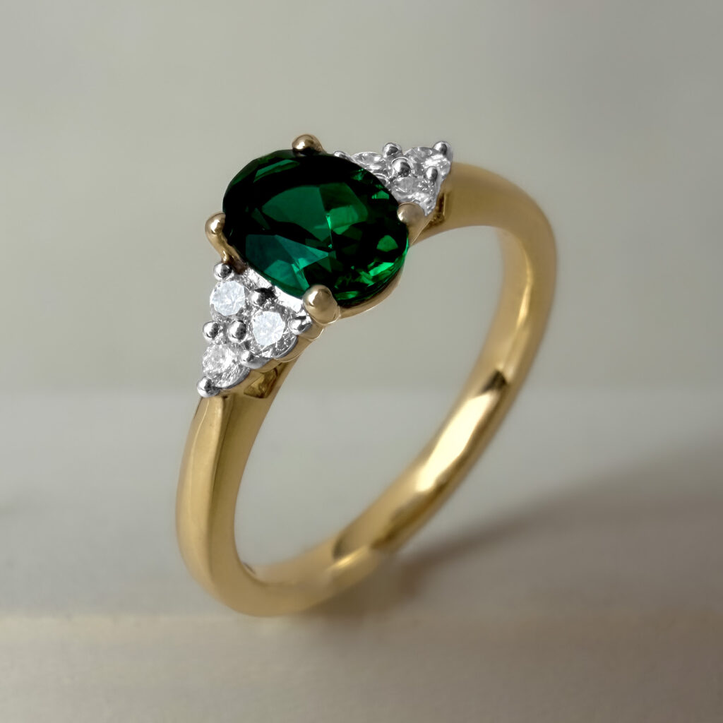 7x5 Oval Lab-Grown Emerald & Diamond Engagement Ring 9k Yellow Gold | 43694