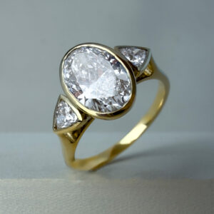 2ct Lab-Grown Oval & Trillion Cut Engagement Ring 9k Yellow Gold | 43731