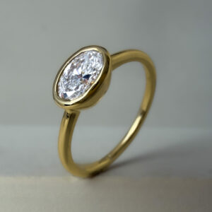 0.74ct Lab-Grown Oval Diamond Bezel Ring 9k Yellow Gold | 43425