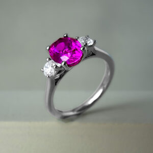 8x6 Oval Lab-Grown Pink Sapphire & Diamond Engagement Ring 9k White Gold | 43696