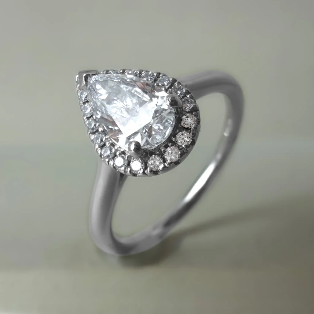 Pear Shaped Lab Grown Diamond Ring with Halo Platinum | 37558