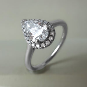 Pear Shaped Lab Grown Diamond Ring with Halo Platinum | 37558