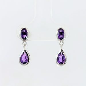 Amethyst Oval & Pear Drop Earrings 9k White Gold | 18811