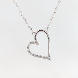 Asymmetrical Open Heart Diamond Necklace 9k White Gold | 25320