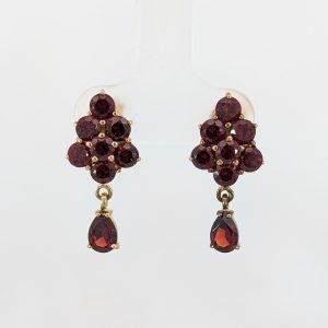 Pre-Loved Garnet Stud Drop Earrings 9k Yellow Gold | 37187