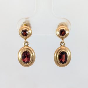 Oval Garnet Drop Earrings 9k Yellow Gold | 7945