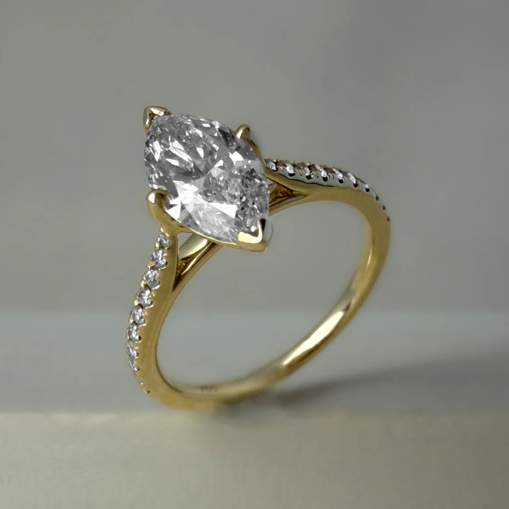 1.21ct Lab Grown Marquise Diamond Engagement Ring 18k Yellow Gold | 44332