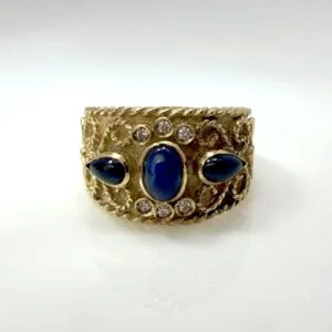 pre-loved vintage sapphire & diamond statement ring in 18k yellow gold