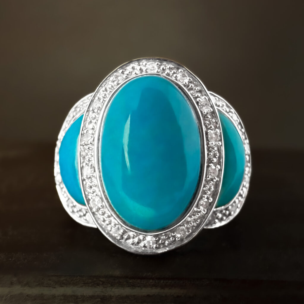 Pre-Loved Vintage Turquoise & Diamond Ring in 9ct White Gold | 38153