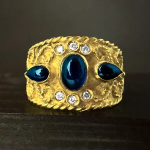 Pre-Loved Vintage Sapphire & Diamond Statement Ring in 18k Yellow Gold | 37598