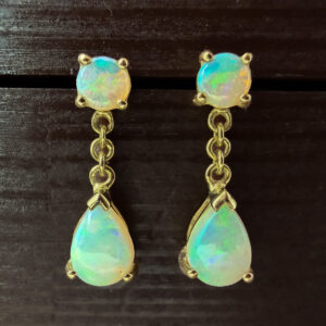 Pre-Loved Pear Shaped Opal Drop Earrings 18k Yellow Gold | 43149