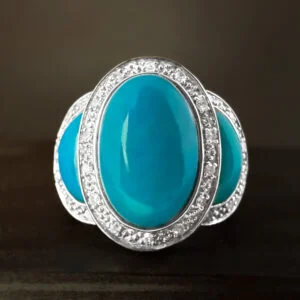 Pre-Loved Vintage Turquoise & Diamond Ring in 9ct White Gold | 38153