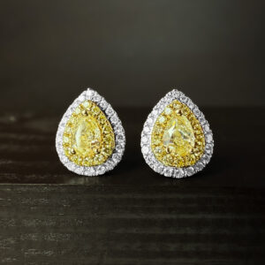 Pre-Loved Yellow and White Diamond Pear Cut Stud Earrings 18k White Gold | 43947
