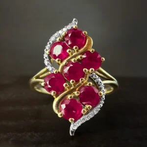 Pre-Loved Vintage Ruby & Diamond Swirl Ring in 9ct Yellow Gold | 43830