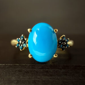Pre-Loved Turquoise and Sapphire Ring 9k Yellow Gold | 32456