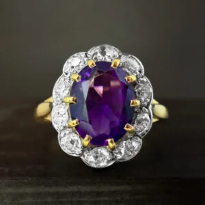 Pre-Loved Amethyst & Diamond Cluster Ring in 18k Yellow Gold | 41196