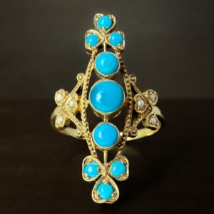Pre-Loved Statement Turquoise and Pearl Ring 9k Yellow Gold | 14803