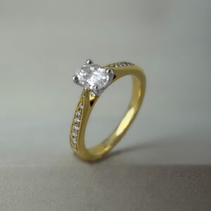 Oval Diamond Ring with Diamond Channel Set Shoulders 18k Yellow Gold | 32854