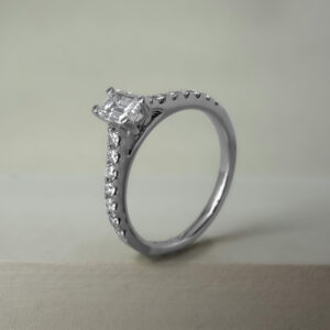 0.40ct Emerald Cut Diamond Solitaire Engagement Ring With Diamond Set Shoulders Platinum | 29171